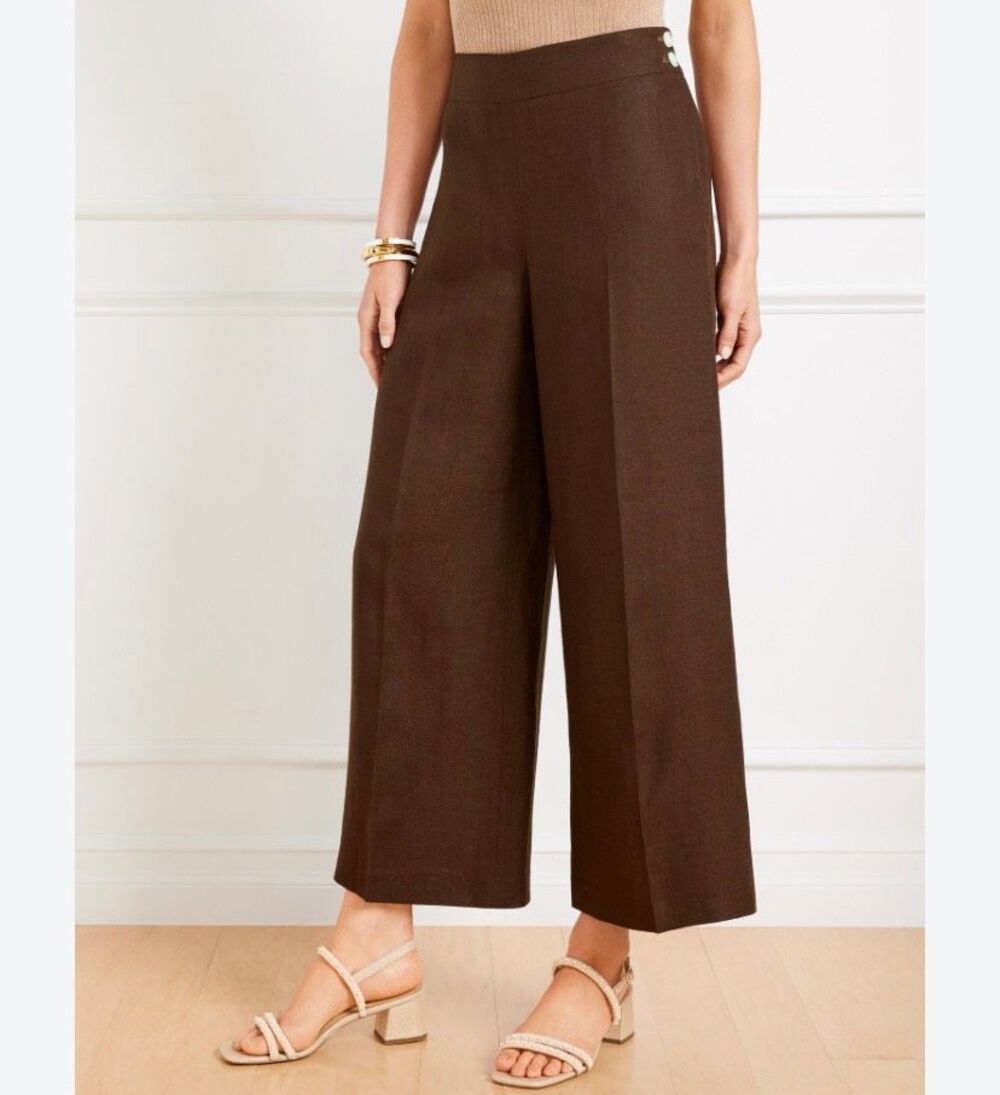 Talbots brown 100% linen Capri culotte ankle pants 16P